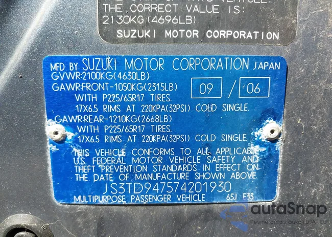 JS3TD947574201930: 43201643