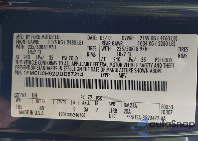 1FMCU0H92DUD87214: 43201748