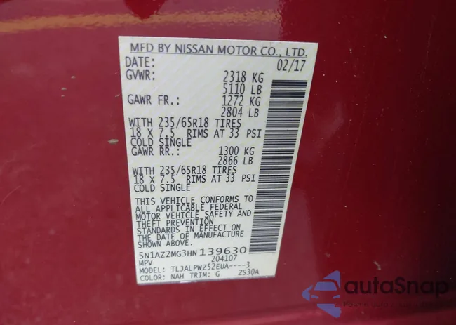 5N1AZ2MG3HN139630: 43201787