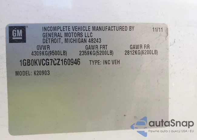 1GB0KVCG7CZ160946: 43201905