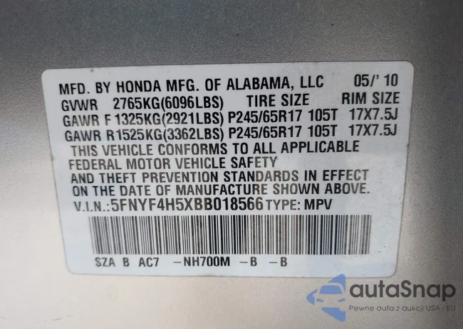 5FNYF4H5XBB018566: 43203072