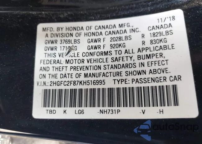 2HGFC2F87KH516995: 43203110