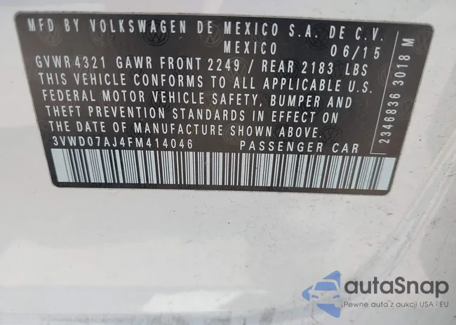 3VWD07AJ4FM414046: 43203235