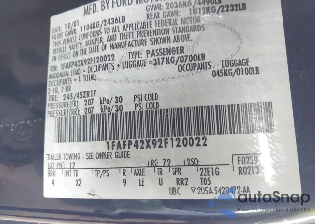 1FAFP42X92F120022: 43203319