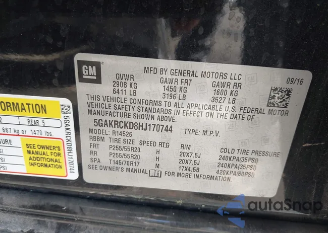 5GAKRCKD8HJ170744: 43203424