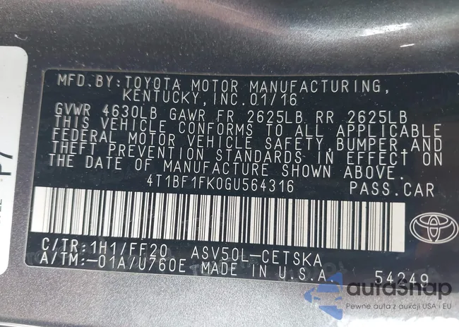 4T1BF1FK0GU564316: 43203428