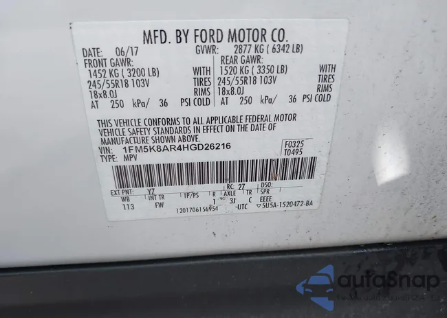 1FM5K8AR4HGD26216: 43203443