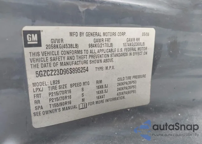 5GZCZ23D96S895254: 43203534