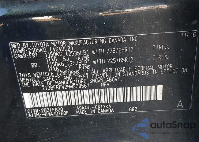 2T3BFREV2HW578561: 43202584