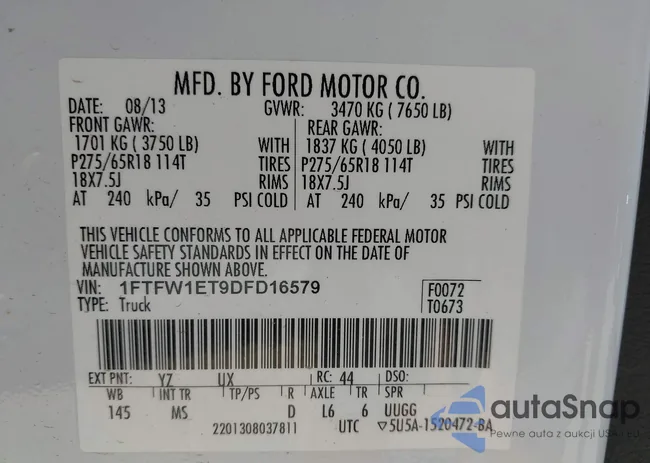 1FTFW1ET9DFD16579: 43202629