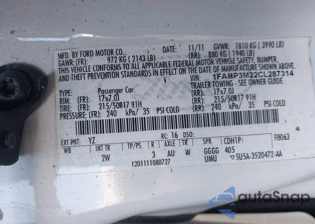 1FAHP3M22CL287314: 43202675