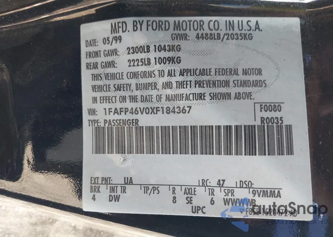 1FAFP46V0XF184367: 43202735