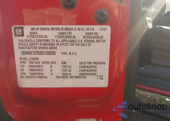 3GNEK13T62G128258: 43202790