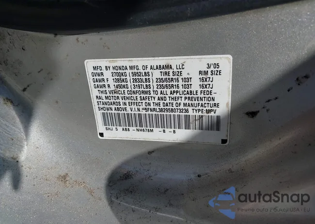 5FNRL38295B073236: 43202819