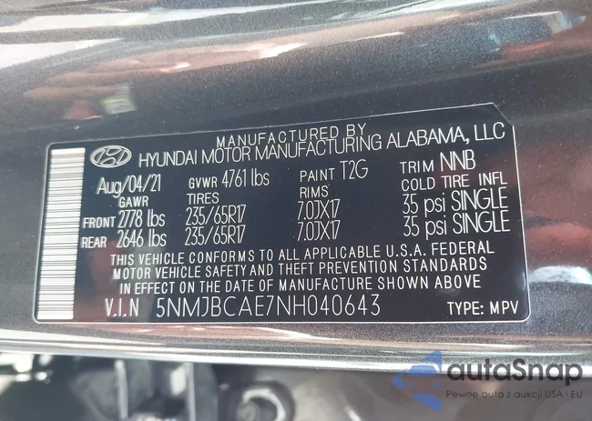 5NMJBCAE7NH040643: 43204369