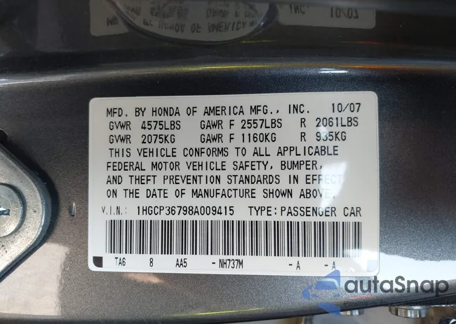 1HGCP36798A009415: 43203702