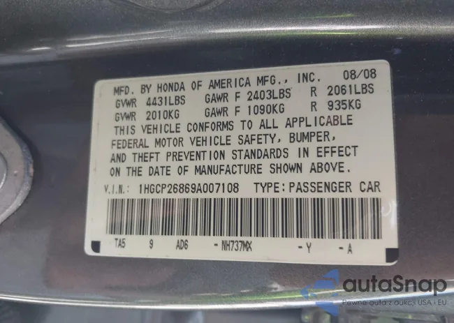 1HGCP26869A007108: 43203922