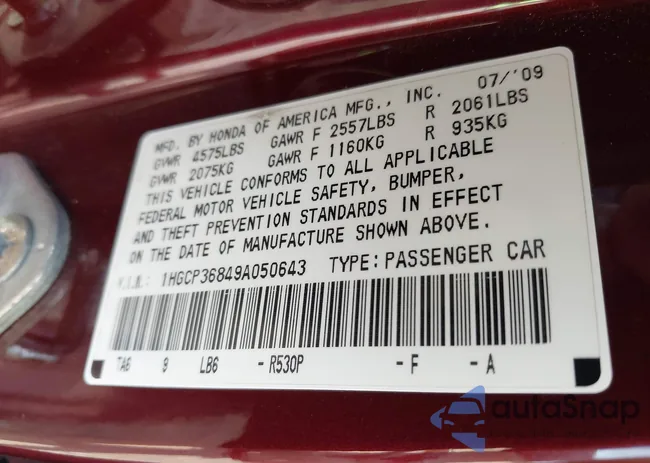 1HGCP36849A050643: 43204983