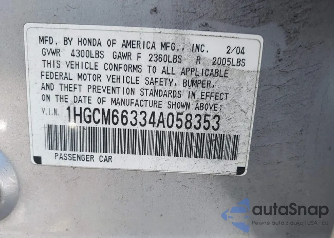 1HGCM66334A058353: 43205013
