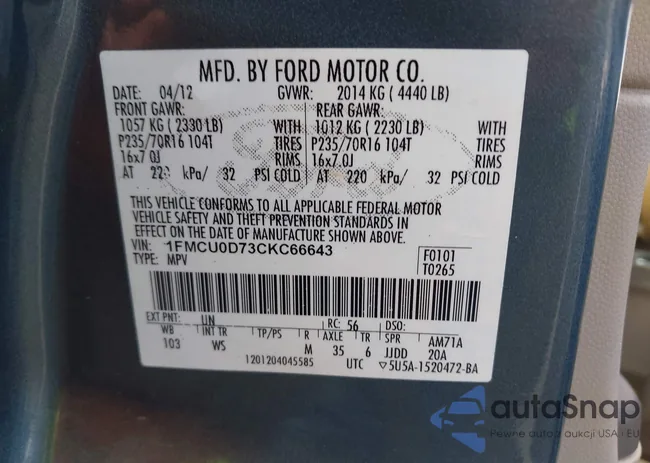 1FMCU0D73CKC66643: 43205191