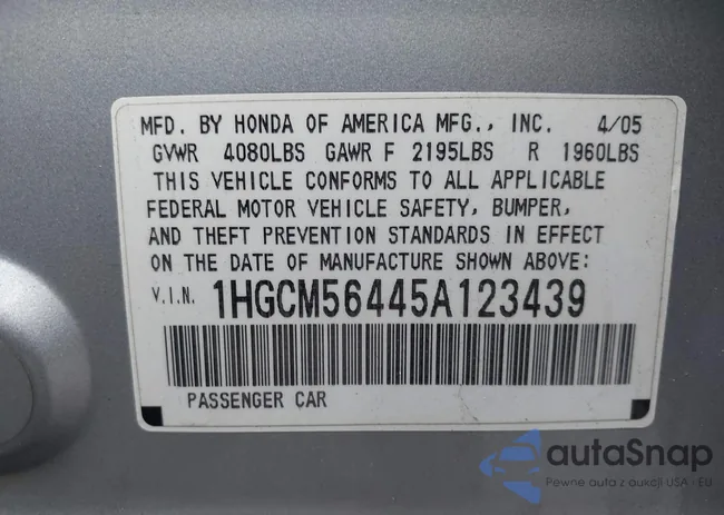 1HGCM56445A123439: 43205496