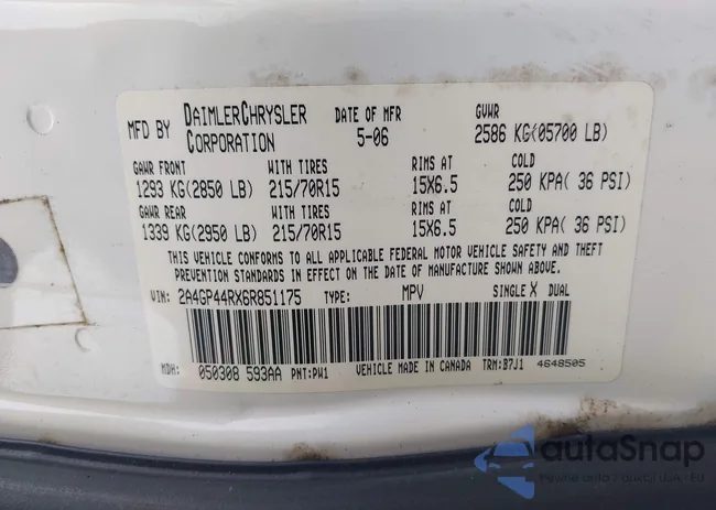 2A4GP44RX6R851175: 43205534