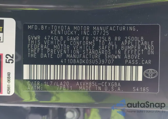 4T1DBADK0SU539707: 43205947