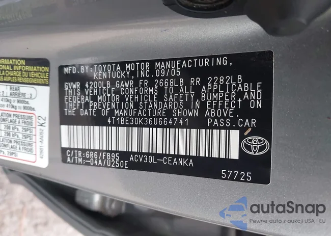 4T1BE30K36U664741: 43205949