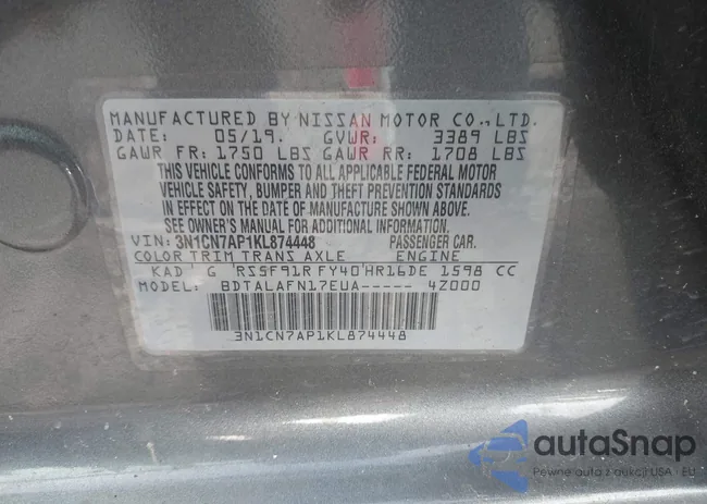 3N1CN7AP1KL874448: 43206093