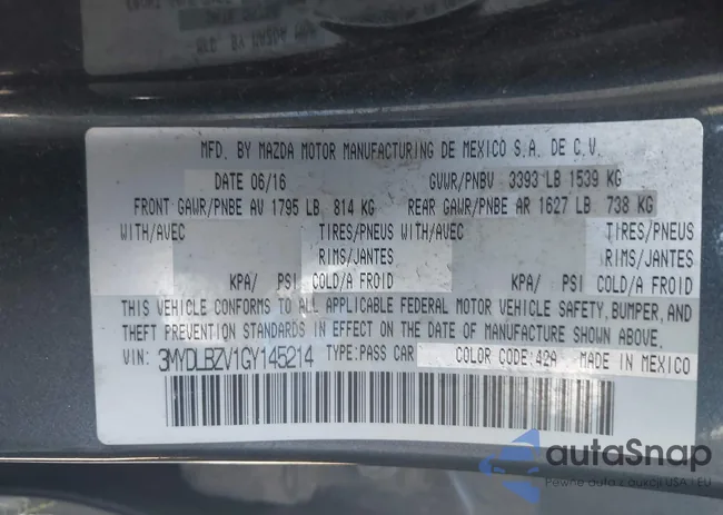 3MYDLBZV1GY145214: 43206144