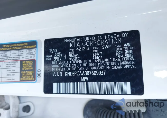 KNDEPCAA3R7609937: 43206168