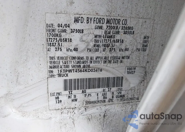 1FTPW14564KD03416: 43206221