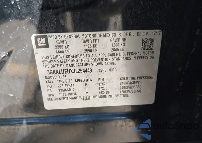 3GKALUEUXJL254449: 43206293