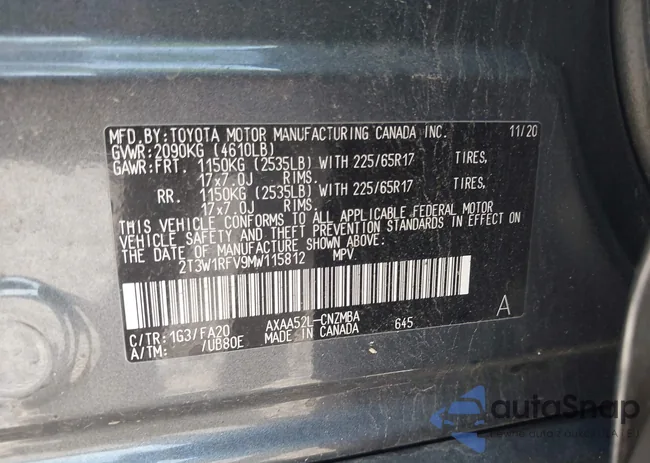 2T3W1RFV9MW115812: 43206341