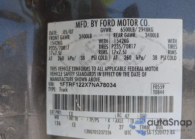 1FTRF122X7NA78034: 43206348