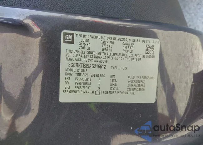 3GCRKTE39AG216612: 43206385