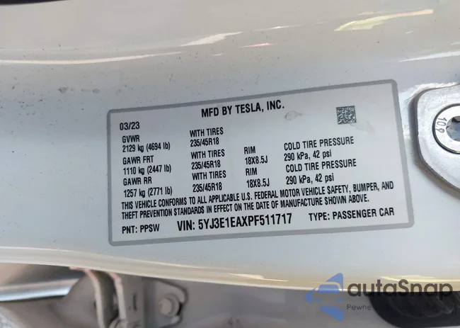 5YJ3E1EAXPF511717: 43206394