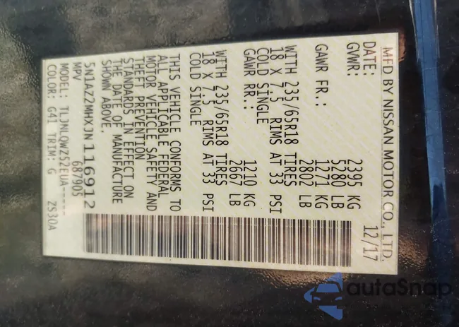 5N1AZ2MHXJN116912: 43205564