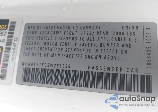 WVWBB71K08W268695: 43205666