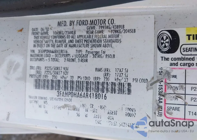 3FAHP0HA6AR418016: 43205670