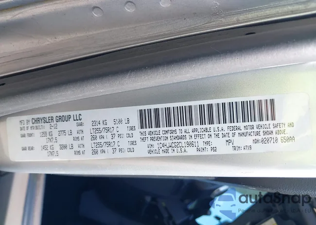 1C4HJWCG2CL190611: 43205687