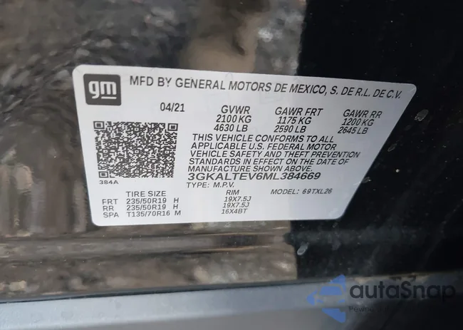 3GKALTEV6ML384669: 43205789