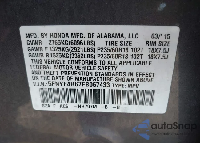 5FNYF4H67FB067433: 43205838