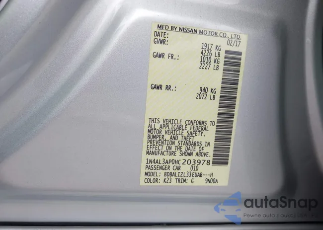 1N4AL3AP0HC203978: 43205911