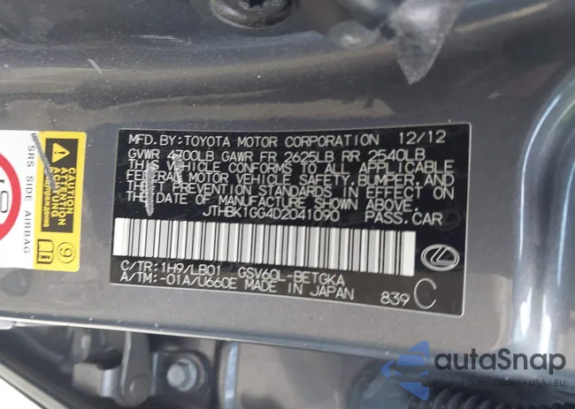 JTHBK1GG4D2041090: 43205923