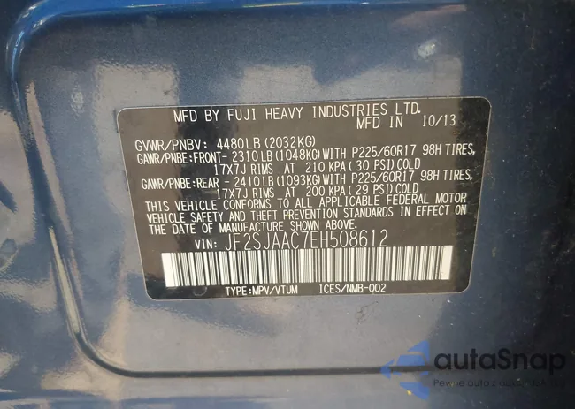 JF2SJAAC7EH508612: 43207009