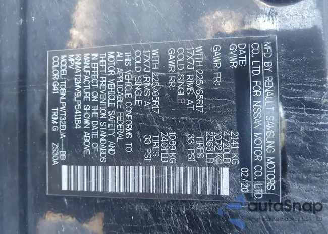 KNMAT2MV9LP541184: 43207016