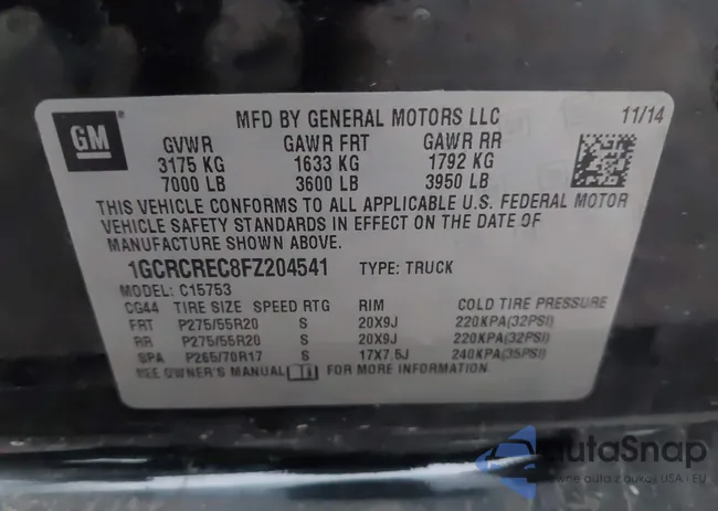 1GCRCREC8FZ204541: 43207099