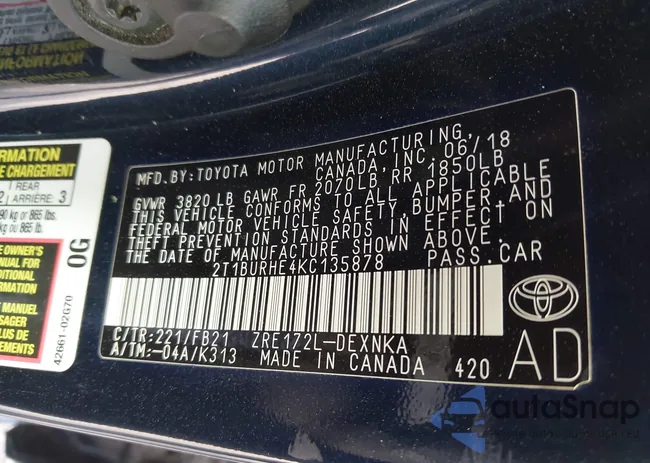 2T1BURHE4KC135878: 43207176