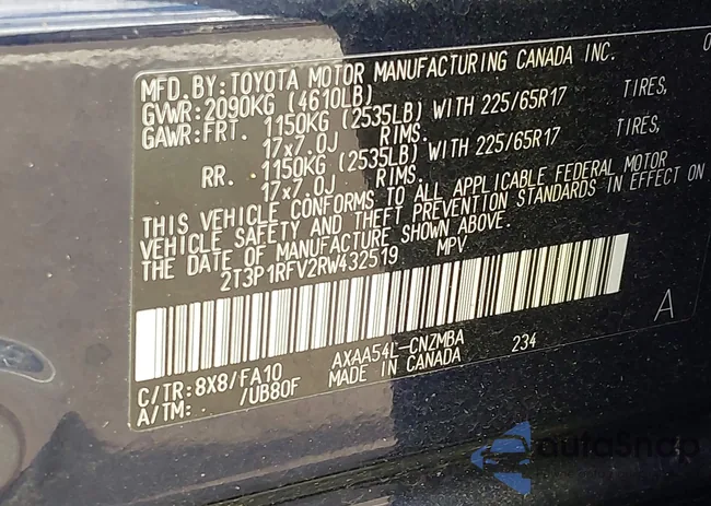 2T3P1RFV2RW432519: 43207189